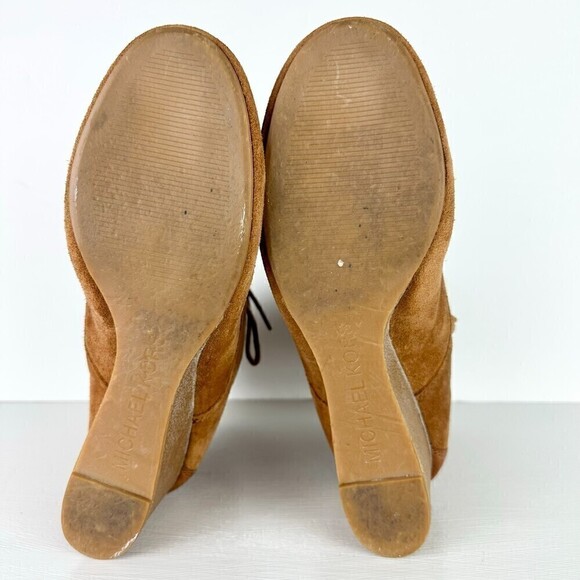 Michael Kors Lace Up Wedge Suede Leather Booties Brown Women's Size 10 - Picture 7 of 8